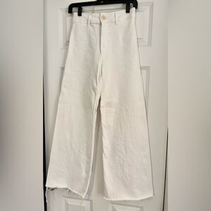 Zara Wide Leg Raw Edge Jeans - White, Size 2